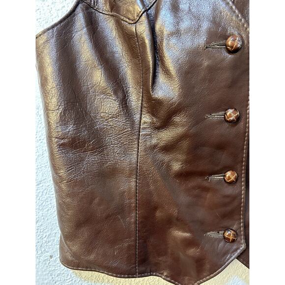 Vintage H Bar C California Ranch Wear Leather Sz 10 Brown Vest Cowgirl - Picture 8 of 16